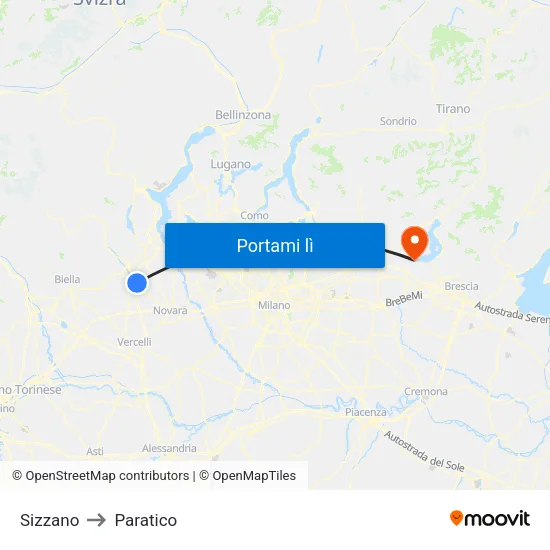 Sizzano to Paratico map
