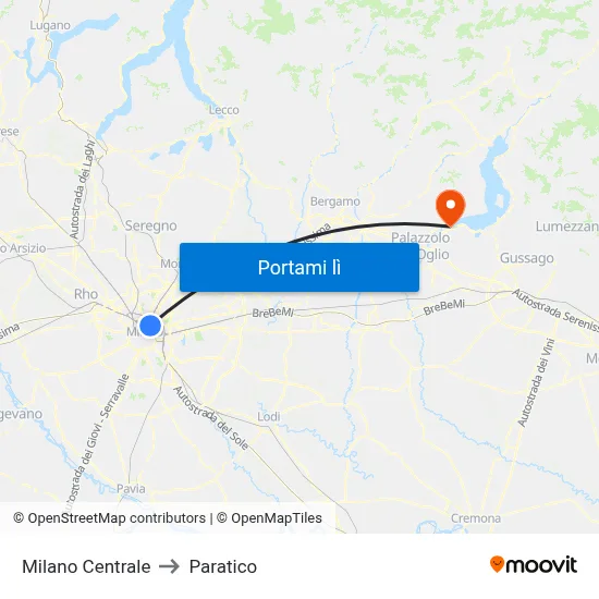 Milano Centrale to Paratico map