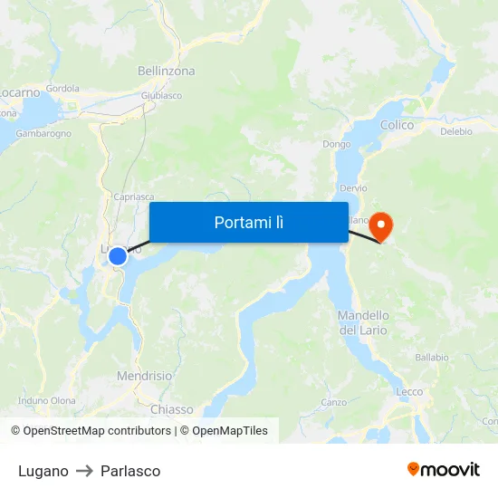 Lugano to Parlasco map