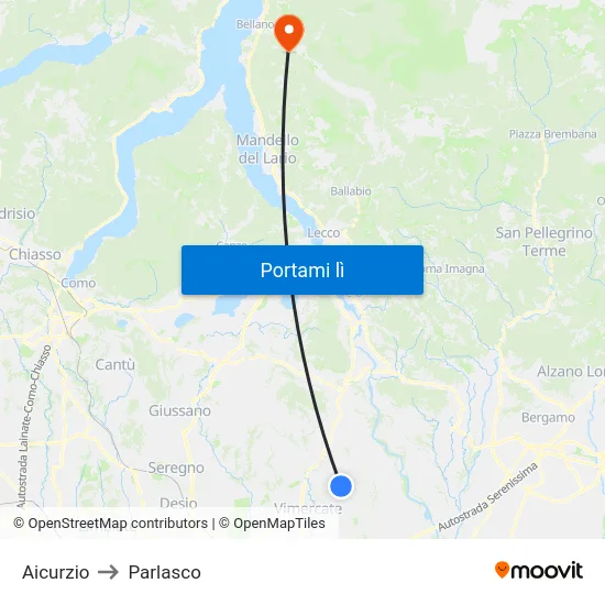 Aicurzio to Parlasco map