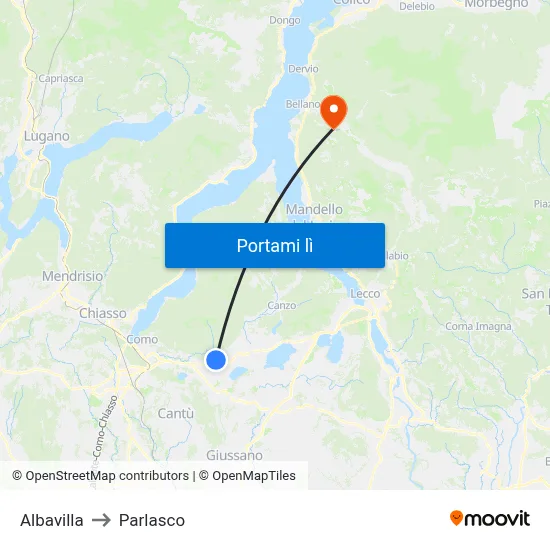 Albavilla to Parlasco map
