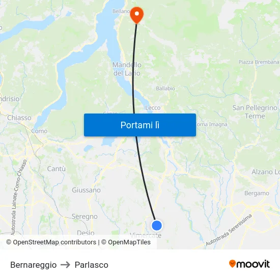 Bernareggio to Parlasco map