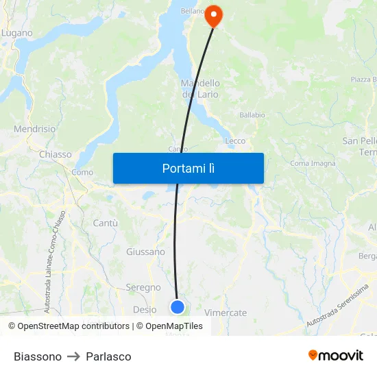 Biassono to Parlasco map