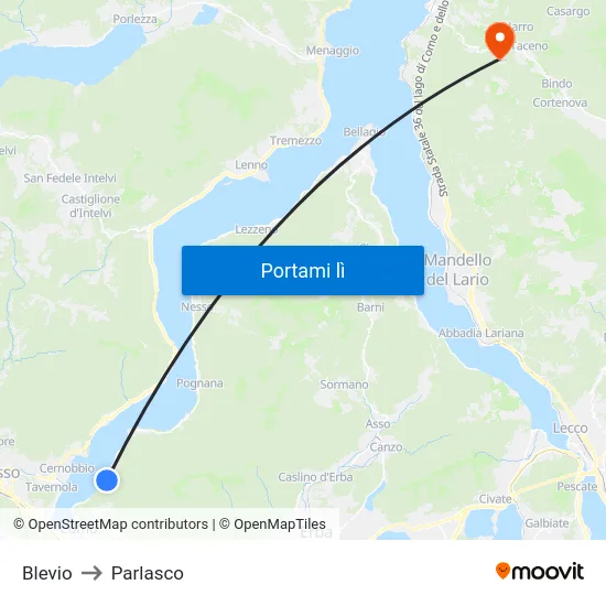 Blevio to Parlasco map