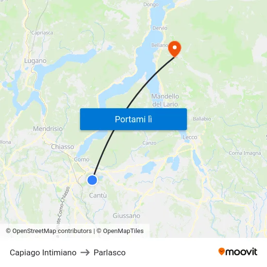 Capiago Intimiano to Parlasco map