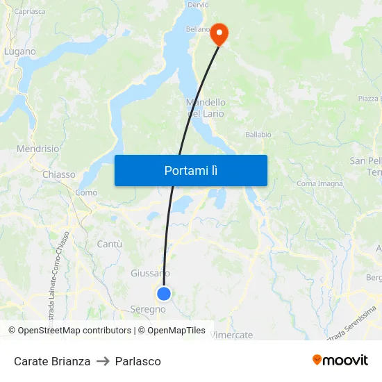 Carate Brianza to Parlasco map