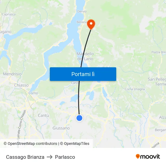 Cassago Brianza to Parlasco map