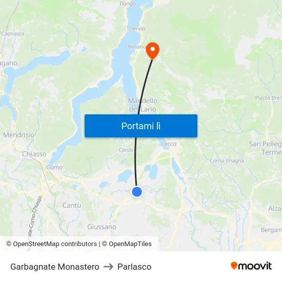 Garbagnate Monastero to Parlasco map