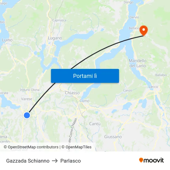 Gazzada Schianno to Parlasco map