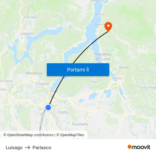 Luisago to Parlasco map