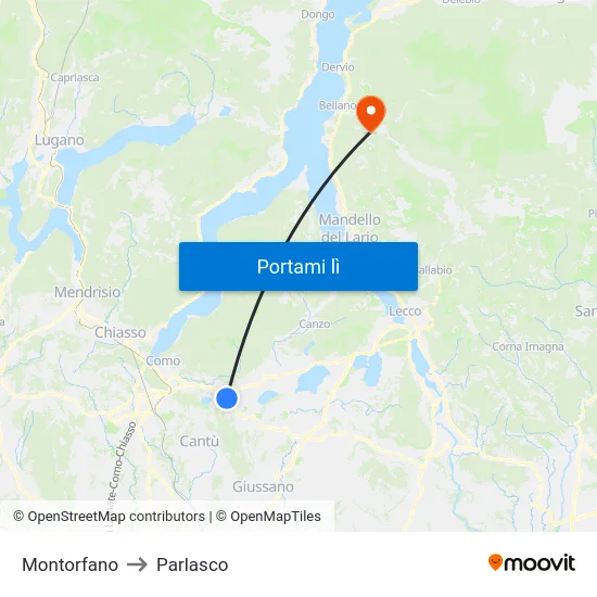 Montorfano to Parlasco map