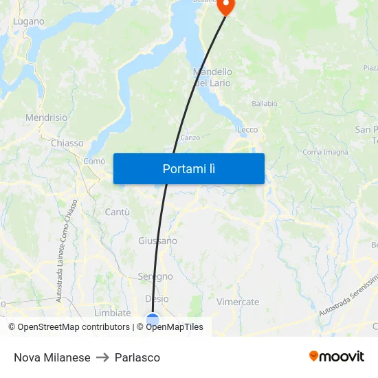 Nova Milanese to Parlasco map