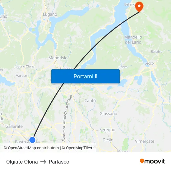 Olgiate Olona to Parlasco map