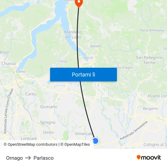 Ornago to Parlasco map