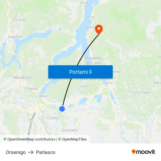 Orsenigo to Parlasco map