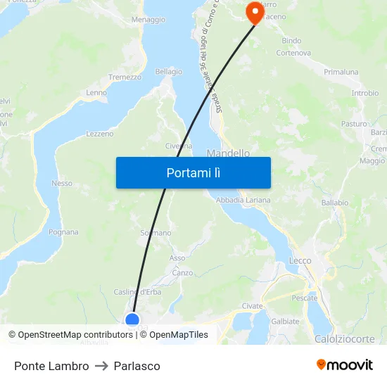 Ponte Lambro to Parlasco map