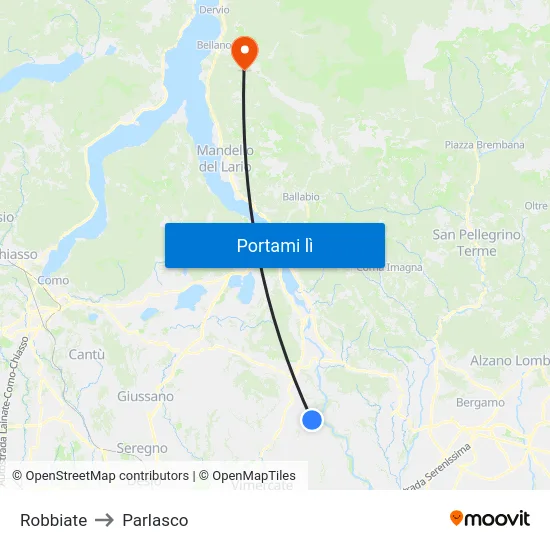 Robbiate to Parlasco map