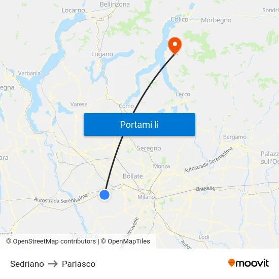 Sedriano to Parlasco map