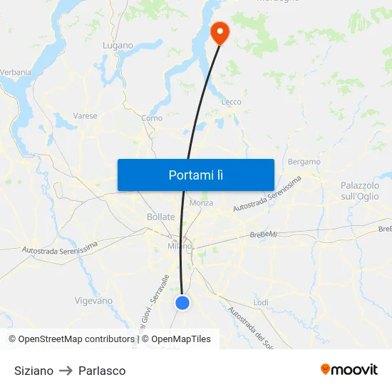 Siziano to Parlasco map