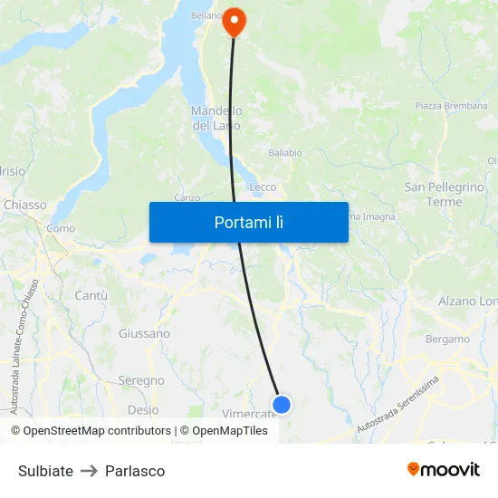 Sulbiate to Parlasco map