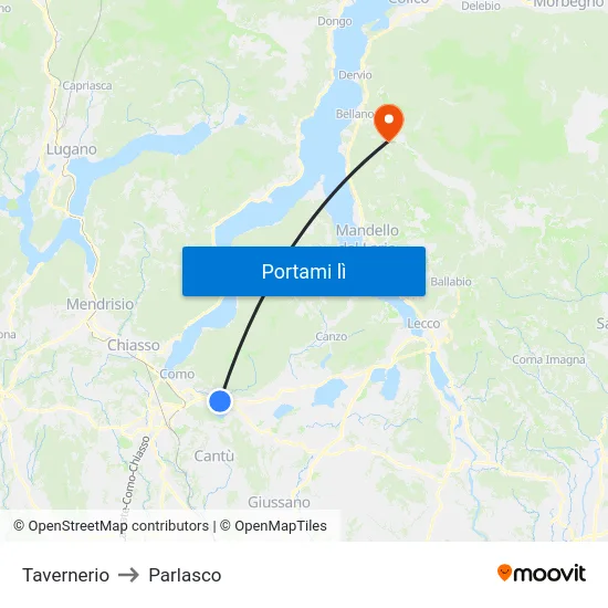 Tavernerio to Parlasco map