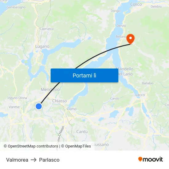 Valmorea to Parlasco map