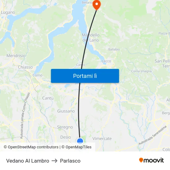 Vedano Al Lambro to Parlasco map