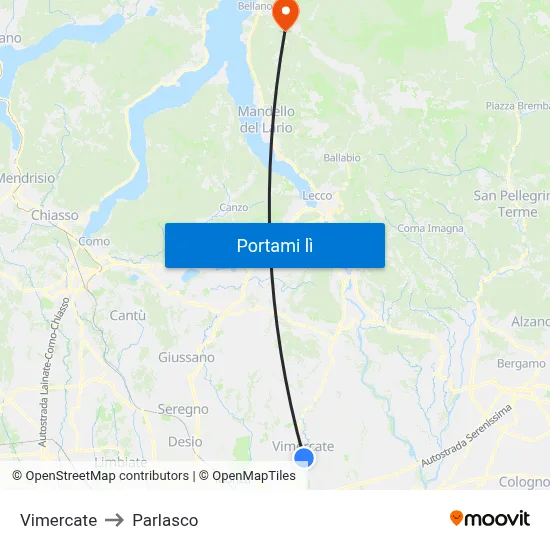 Vimercate to Parlasco map