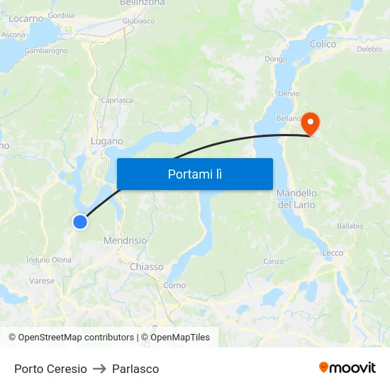 Porto Ceresio to Parlasco map