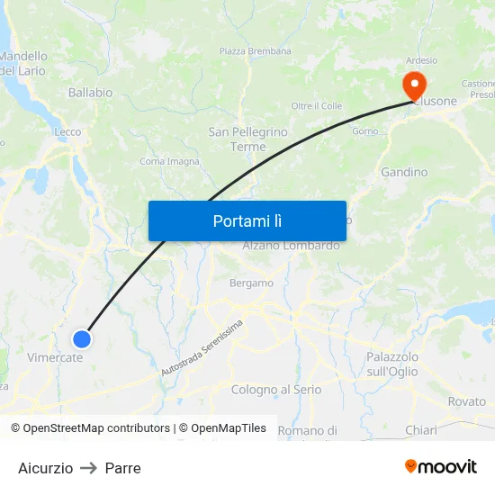 Aicurzio to Parre map