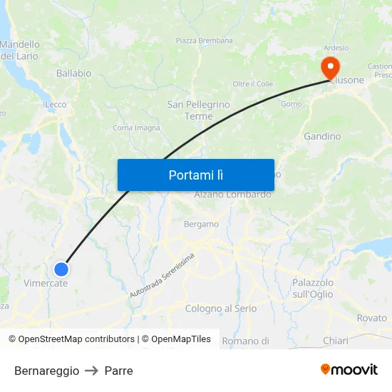 Bernareggio to Parre map