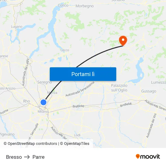 Bresso to Parre map