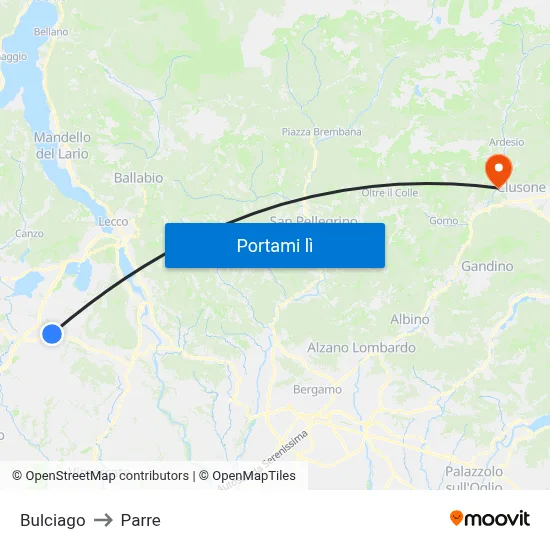 Bulciago to Parre map