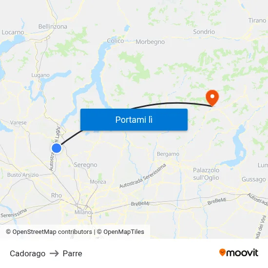 Cadorago to Parre map