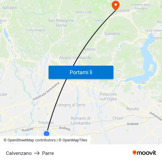 Calvenzano to Parre map