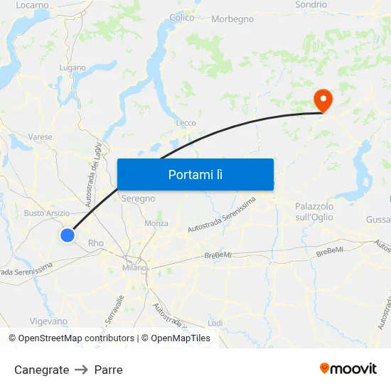 Canegrate to Parre map