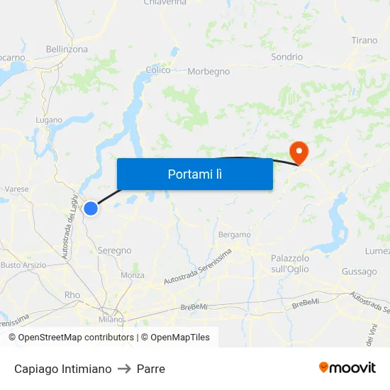 Capiago Intimiano to Parre map