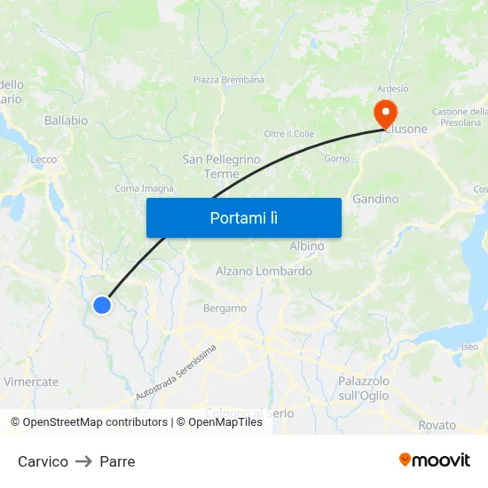 Carvico to Parre map