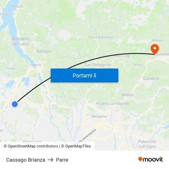 Cassago Brianza to Parre map