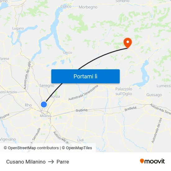 Cusano Milanino to Parre map