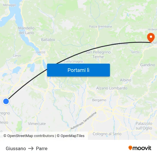 Giussano to Parre map