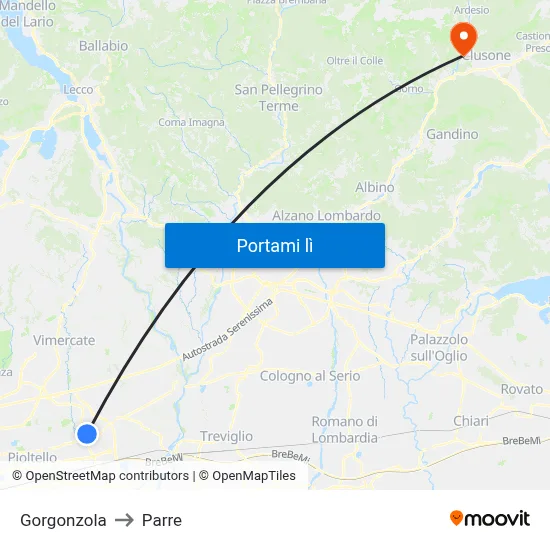 Gorgonzola to Parre map