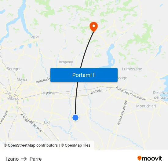 Izano to Parre map