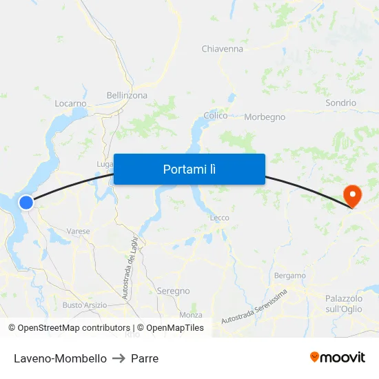 Laveno-Mombello to Parre map