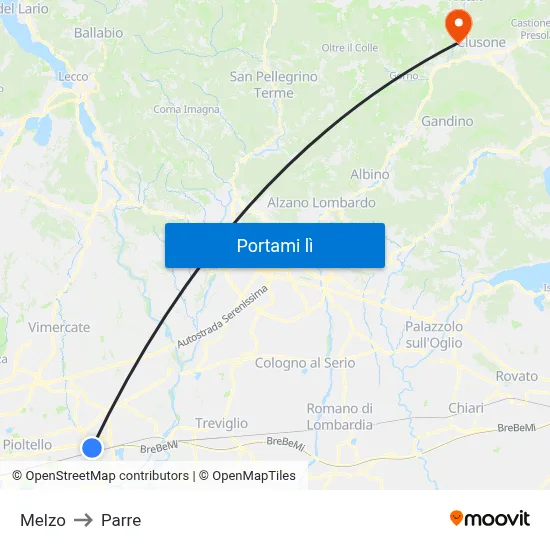 Melzo to Parre map
