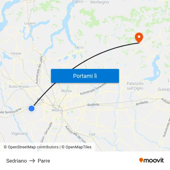 Sedriano to Parre map