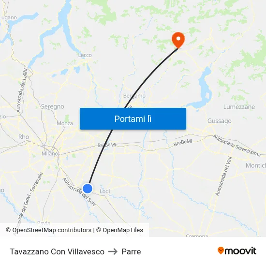 Tavazzano Con Villavesco to Parre map