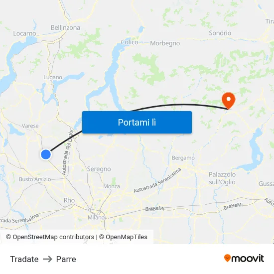 Tradate to Parre map