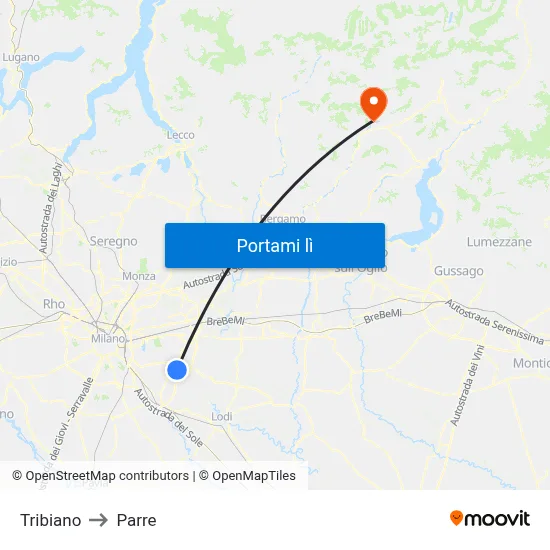 Tribiano to Parre map