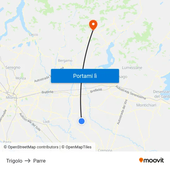 Trigolo to Parre map